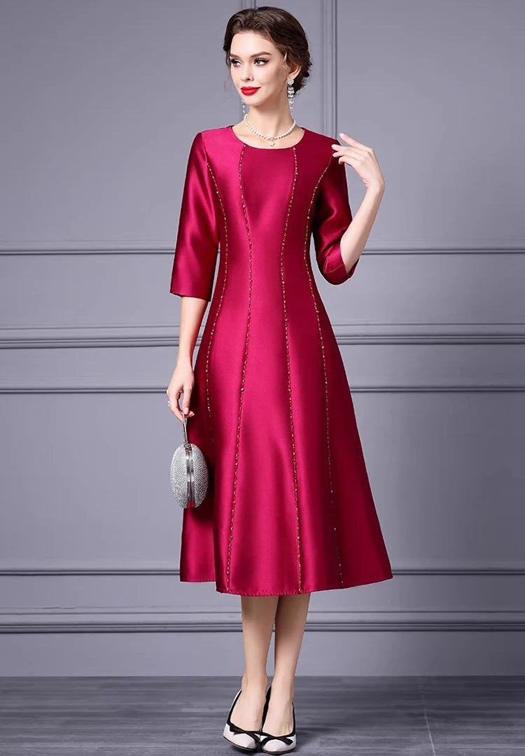 DRESS STYLE - SY1621-Midi Dress-onlinemarkat-Red-S - US 4-onlinemarkat