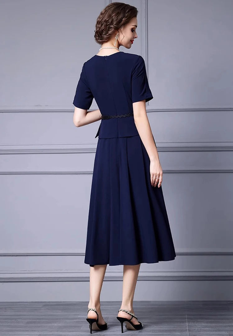 DRESS STYLE - SY1323-Midi Dress-onlinemarkat-Navy Blue-XS - US 2-onlinemarkat