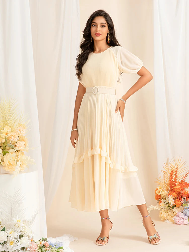 DRESS STYLE - SY1493-Midi Dress-onlinemarkat-Beige-XS - US 2-onlinemarkat