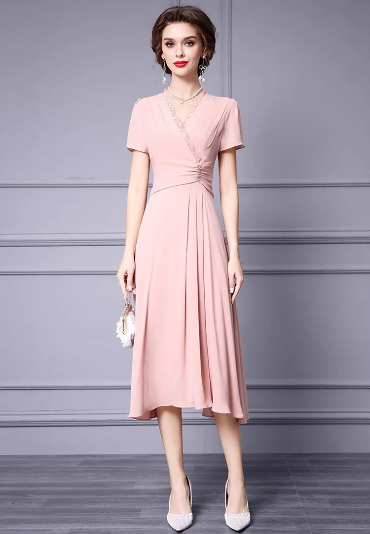 DRESS STYLE - SY1342-Midi Dress-onlinemarkat-Pink-XS - US 2-onlinemarkat