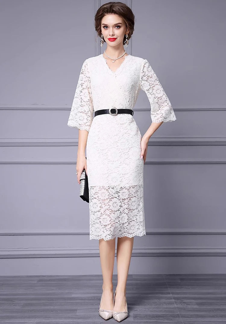 DRESS STYLE - SY1343-Midi Dress-onlinemarkat-Ivory-XS - US 2-onlinemarkat