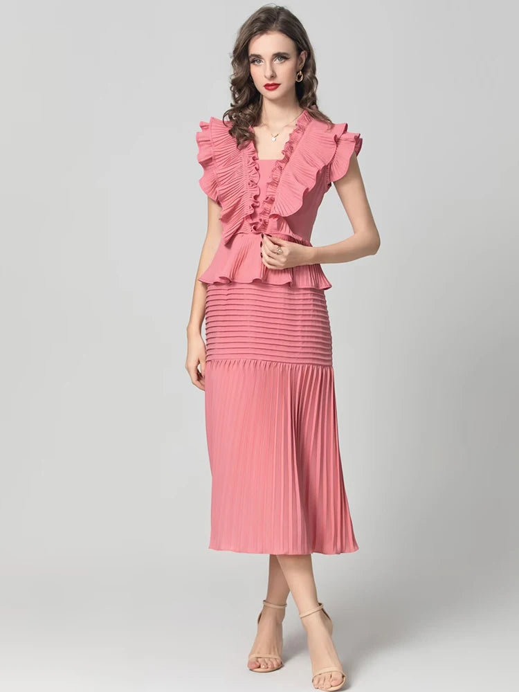 DRESS STYLE - SY1799-Midi Dress-onlinemarkat-XS - US 2-Pink-onlinemarkat