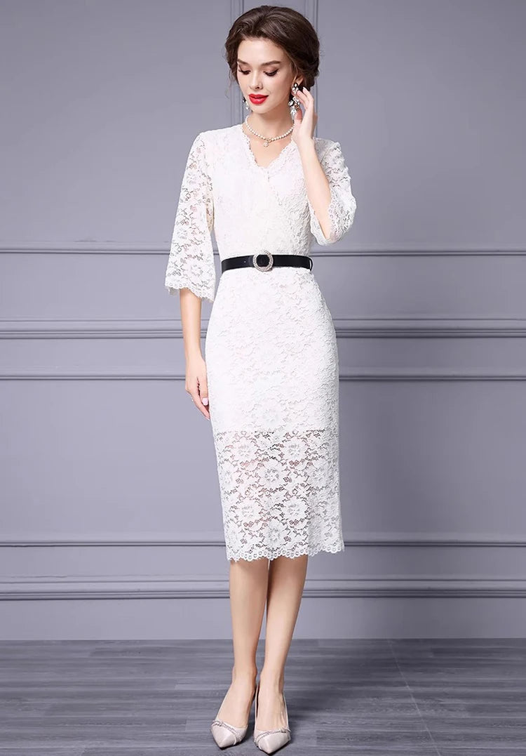 DRESS STYLE - SY1343-Midi Dress-onlinemarkat-Ivory-XS - US 2-onlinemarkat