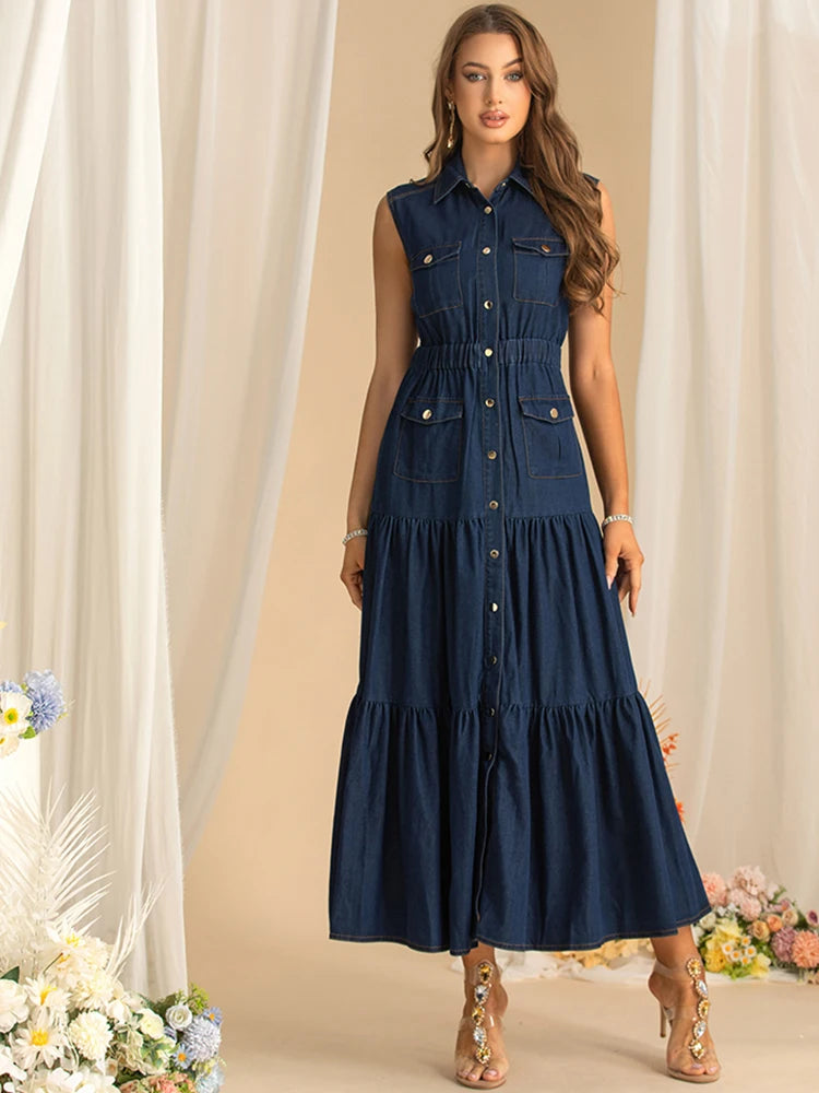 DRESS STYLE - SY1609-Midi Dress-onlinemarkat-Navy Blue-XS - US 2-onlinemarkat