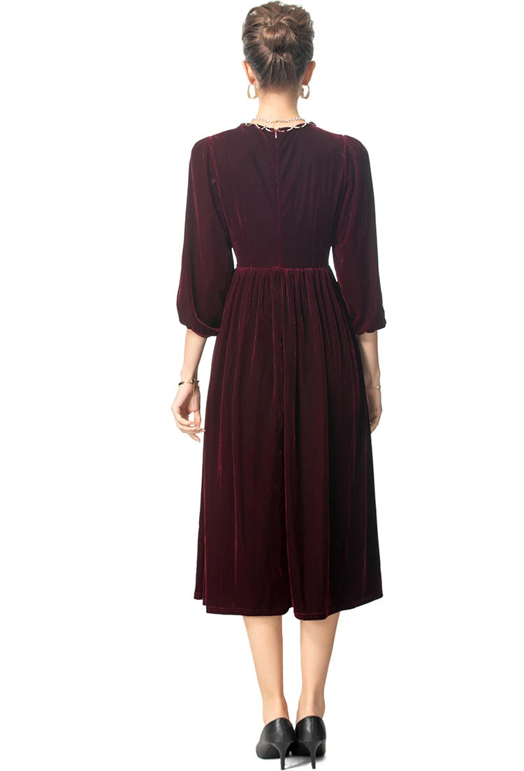 DRESS STYLE - SY1675-Midi Dress-onlinemarkat-Claret-XS - US 2-onlinemarkat