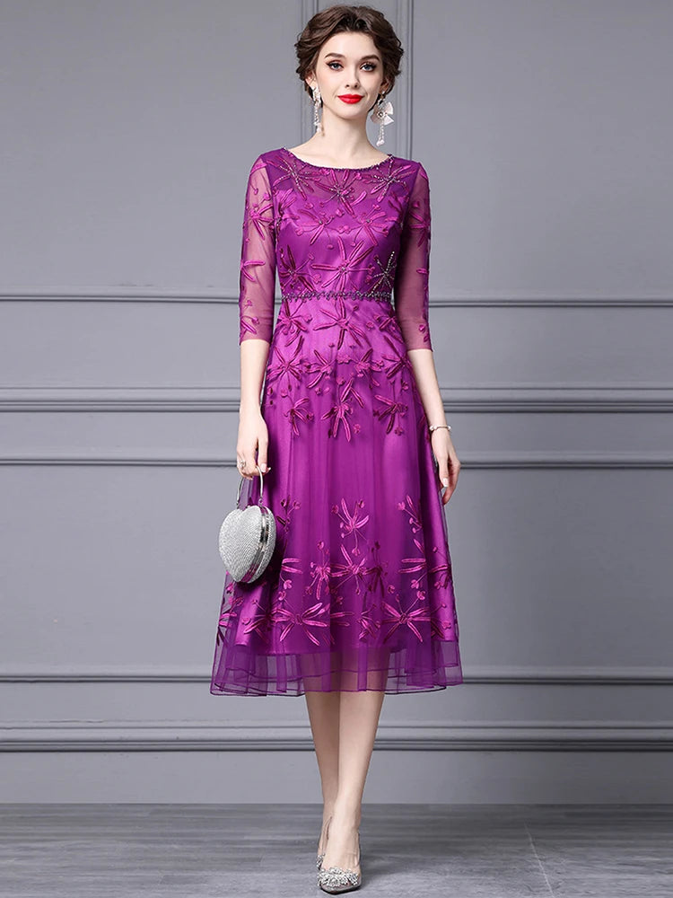 DRESS STYLE - SY1046-Midi Dress-onlinemarkat-Dark Purple-XS - US 2-onlinemarkat