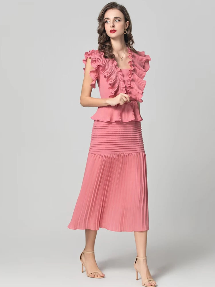 DRESS STYLE - SY1799-Midi Dress-onlinemarkat-XS - US 2-Pink-onlinemarkat