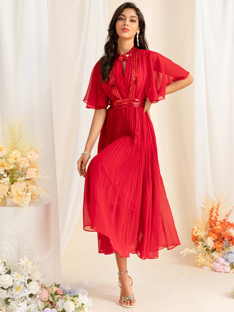 DRESS STYLE - SY1497-Midi Dress-onlinemarkat-Red-XS - US 2-onlinemarkat