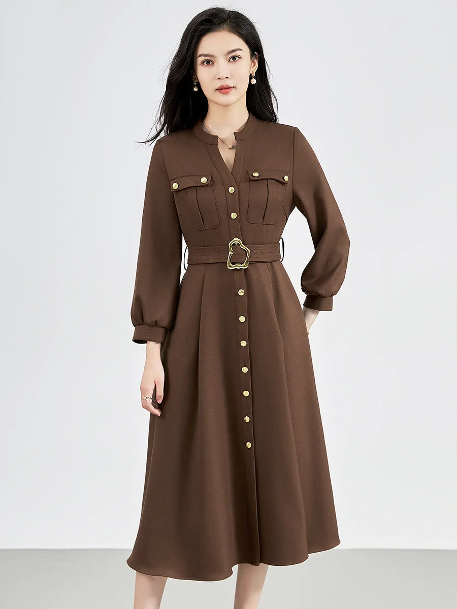 DRESS STYLE - SY1372-Midi Dress-onlinemarkat-brown-S - US 4-onlinemarkat