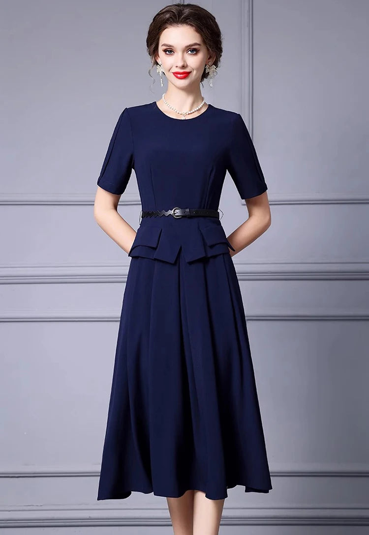 DRESS STYLE - SY1323-Midi Dress-onlinemarkat-Navy Blue-XS - US 2-onlinemarkat