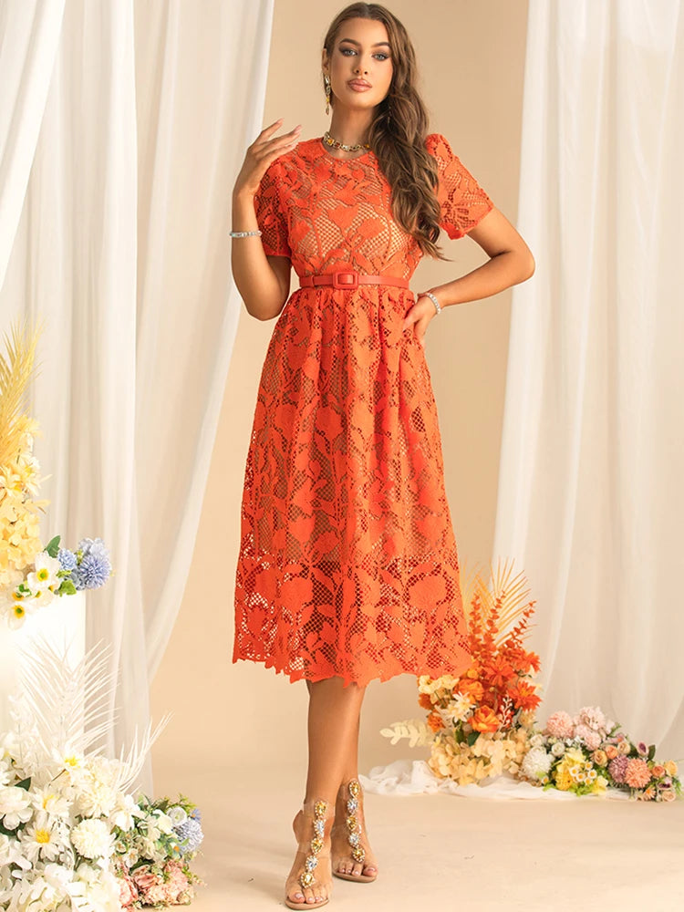 DRESS STYLE - SY1583-Midi Dress-onlinemarkat-Orange-XS - US 2-onlinemarkat