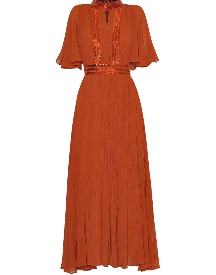 DRESS STYLE - SY1327-Midi Dress-onlinemarkat-Orange-M - US 6-onlinemarkat