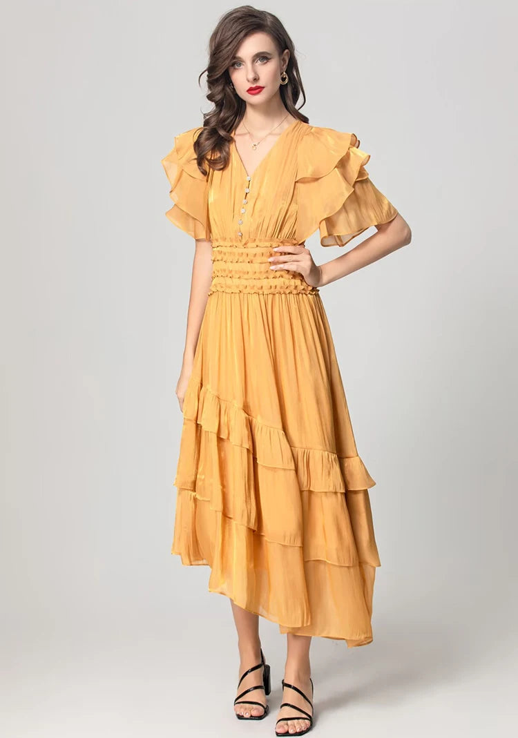 DRESS STYLE - SY1744-Midi Dress-onlinemarkat-Yellow-XS - US 2-onlinemarkat