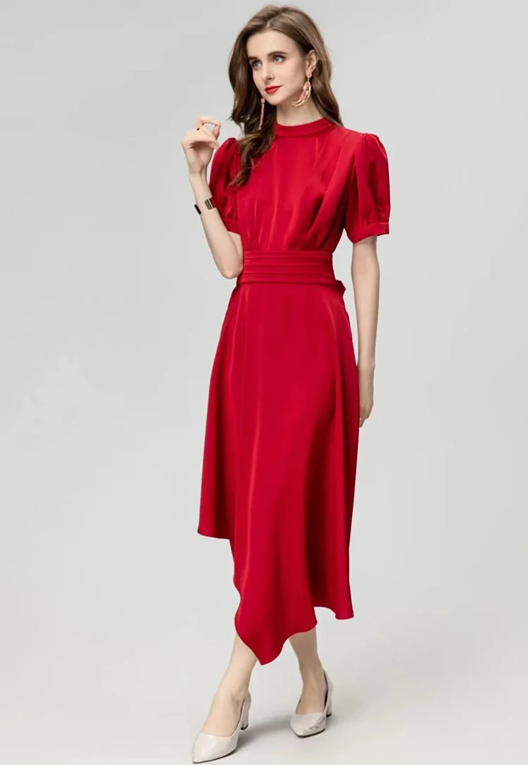 DRESS STYLE - SY930-Midi Dress-onlinemarkat-Red-S - US 4-onlinemarkat