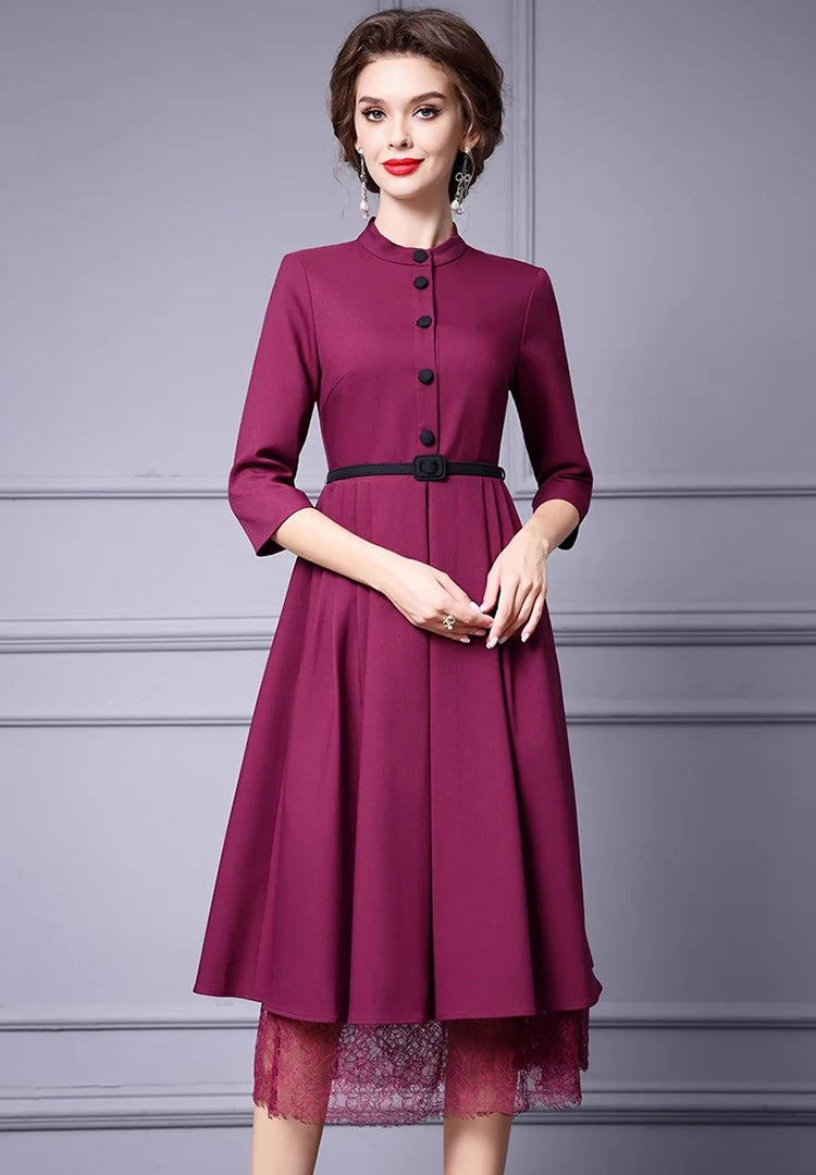 DRESS STYLE - SY1352-Midi Dress-onlinemarkat-Claret-XS - US 2-onlinemarkat