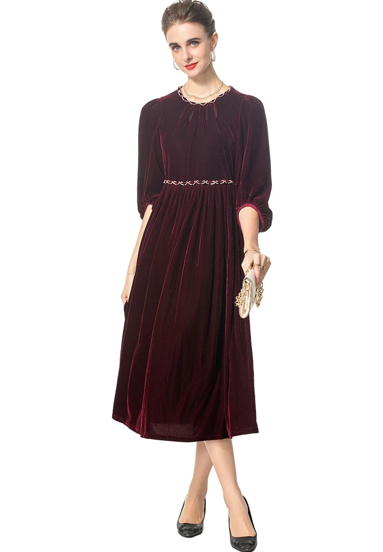 DRESS STYLE - SY1675-Midi Dress-onlinemarkat-Claret-XS - US 2-onlinemarkat