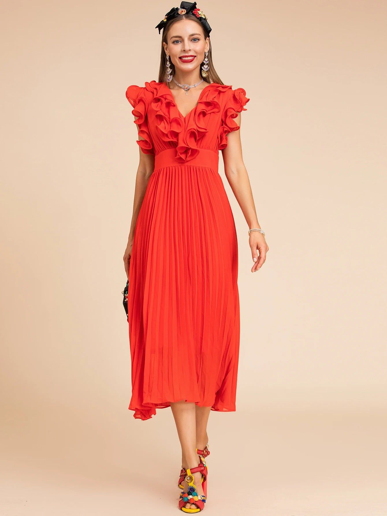 DRESS STYLE - SY1508-Midi Dress-onlinemarkat-Red-XS - US 2-onlinemarkat