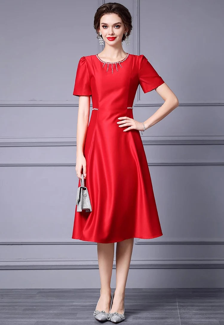 DRESS STYLE - SY1254-Midi Dress-onlinemarkat-Red-S - US 4-onlinemarkat