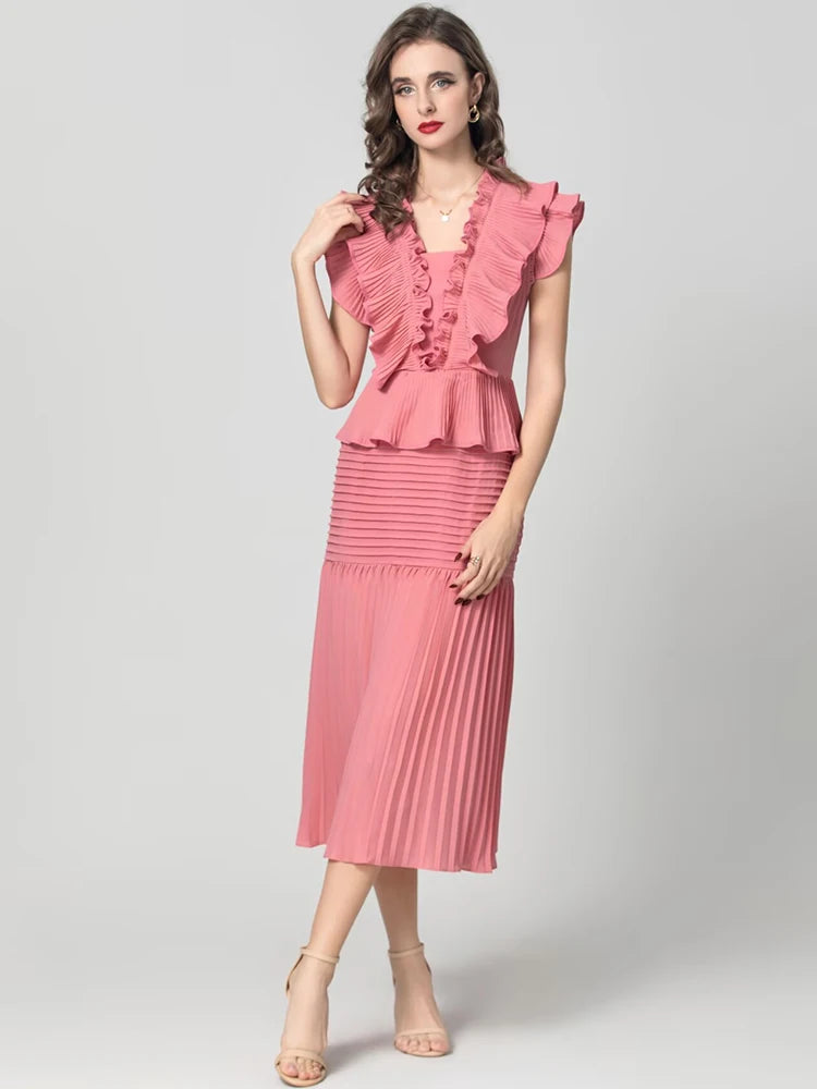 DRESS STYLE - SY1799-Midi Dress-onlinemarkat-XS - US 2-Pink-onlinemarkat