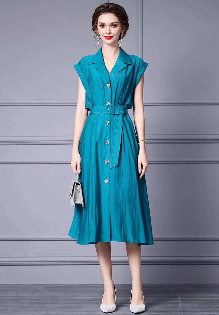 DRESS STYLE - SY1278-Midi Dress-onlinemarkat-Blue-XS - US 2-onlinemarkat