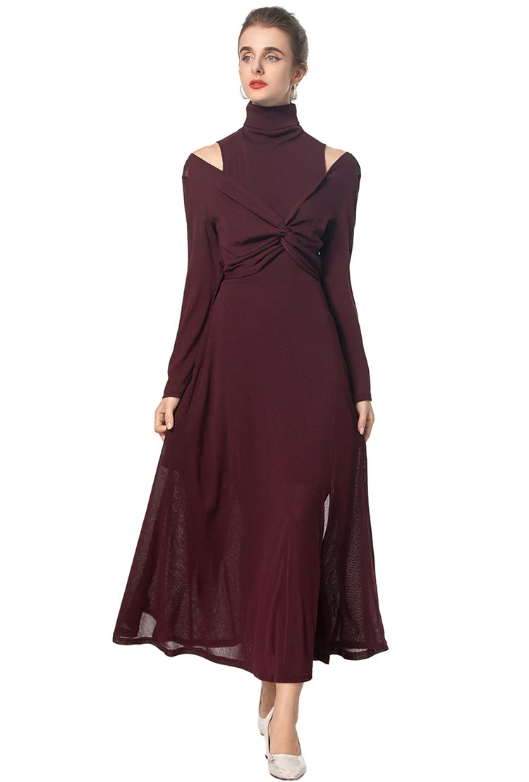 DRESS STYLE - SY1533-maxi dress-onlinemarkat-Brown-XS - US 2-onlinemarkat