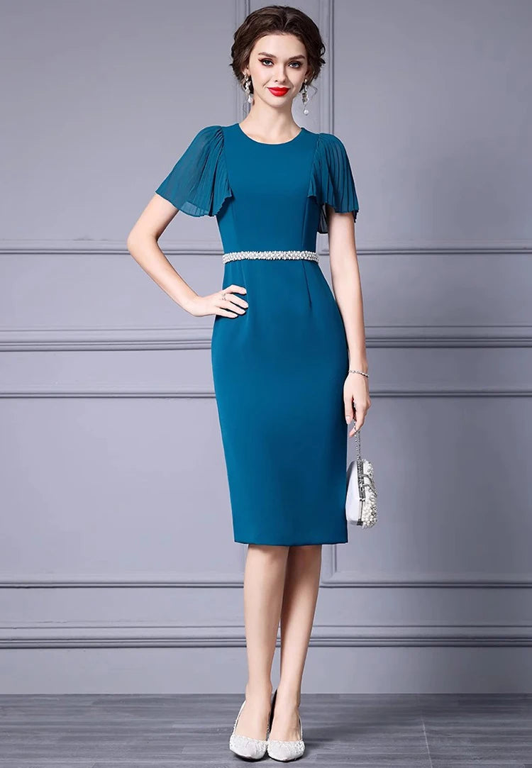 DRESS STYLE - SY1256-Midi Dress-onlinemarkat-Blue-XS - US 2-onlinemarkat