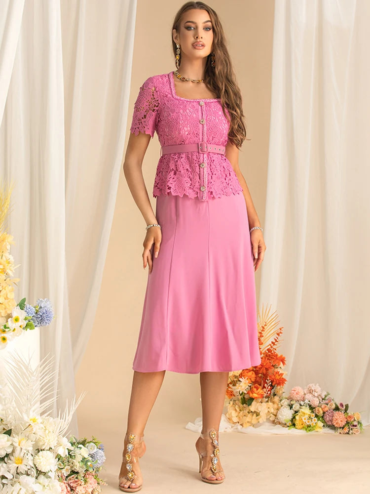 DRESS STYLE - SY1586-Midi Dress-onlinemarkat-Pink-XS - US 2-onlinemarkat