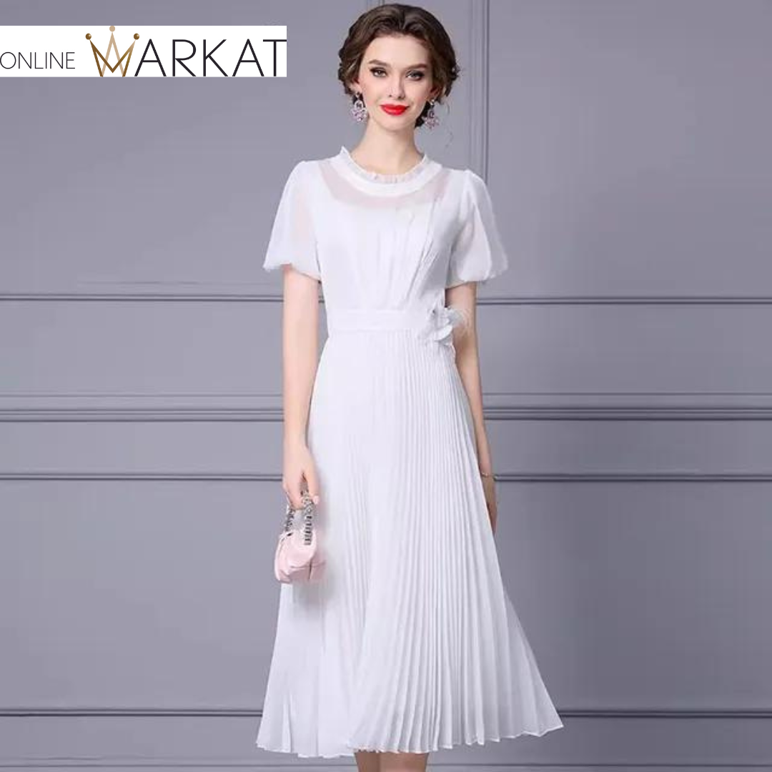 DRESS STYLE - SY1166-Midi Dress-onlinemarkat-Creamy-White-S - US 4-onlinemarkat