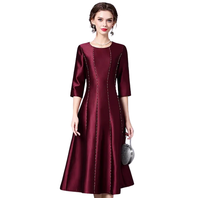 DRESS STYLE - SY1621-Midi Dress-onlinemarkat-Claret-S - US 4-onlinemarkat