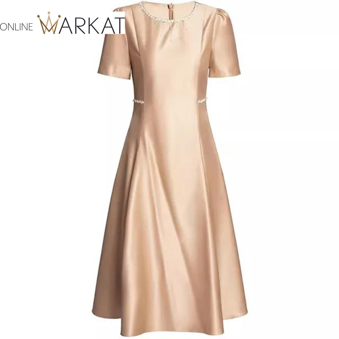 DRESS STYLE - SY1254-Midi Dress-onlinemarkat-Khaki-M - US 6-onlinemarkat