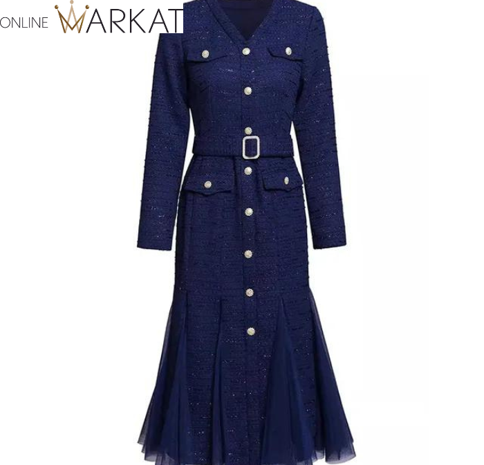 DRESS STYLE - SY1393-Midi Dress-onlinemarkat-Navy Blue-L - US 8-onlinemarkat