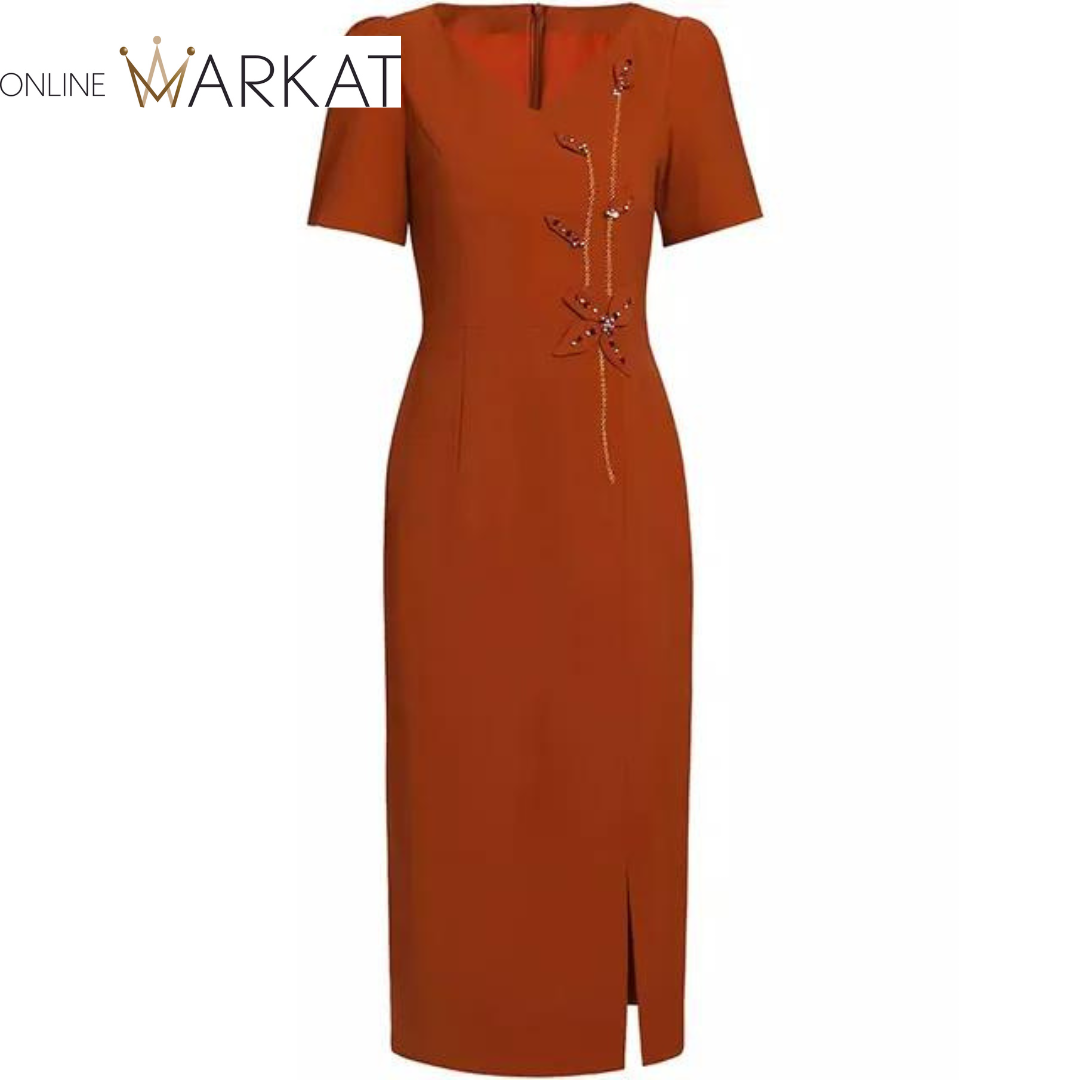 DRESS STYLE - SY1158-Midi Dress-onlinemarkat-Orange-XL-onlinemarkat