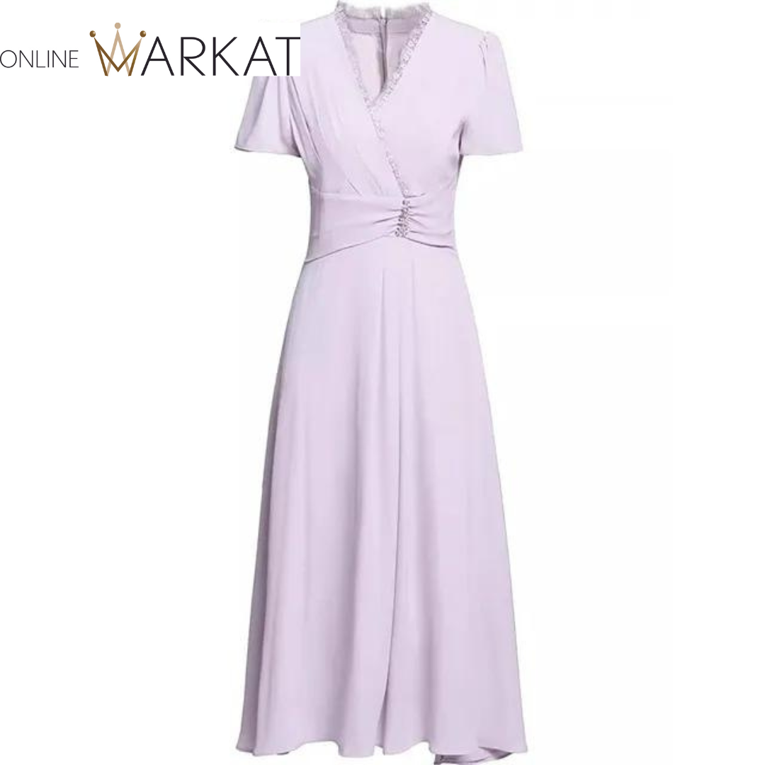 DRESS STYLE - SY1342-Midi Dress-onlinemarkat-Light Purple-M - US 6-onlinemarkat