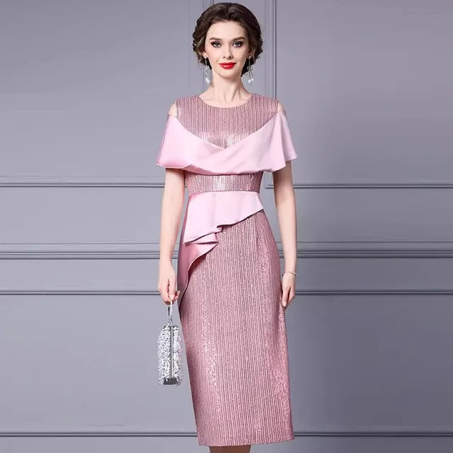 DRESS STYLE - SY1116-Midi Dress-onlinemarkat-Pink-XXL - US 12-onlinemarkat