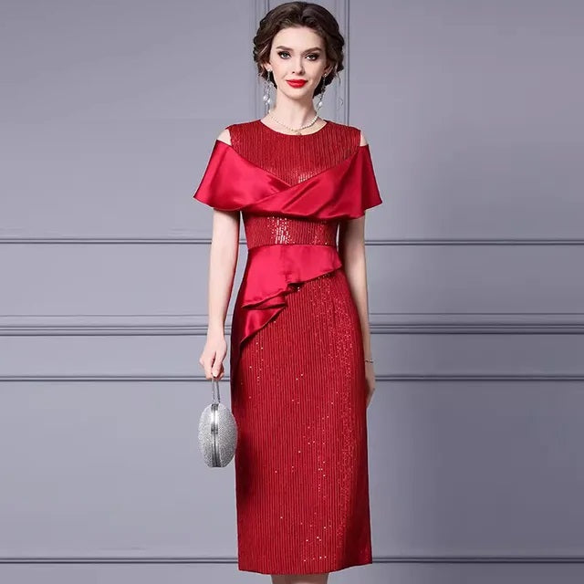 DRESS STYLE - SY1116-Midi Dress-onlinemarkat-Claret-L - US 8-onlinemarkat