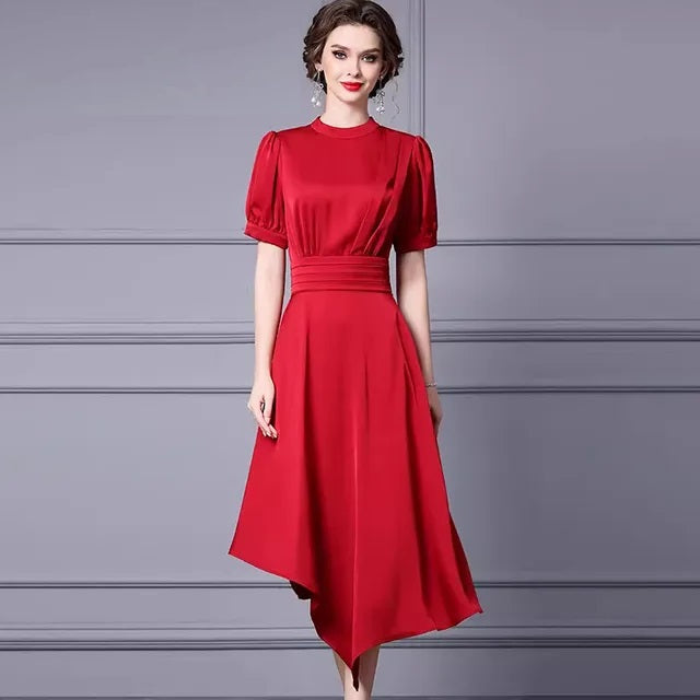 DRESS STYLE - SY1118-Midi Dress-onlinemarkat-Red-L - US 8-onlinemarkat
