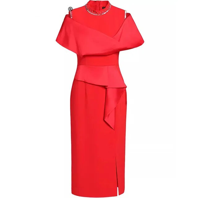 DRESS STYLE - SY1117-Midi Dress-onlinemarkat-Red-M - US 6-onlinemarkat