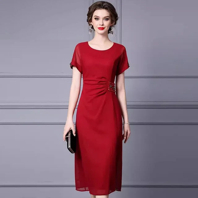 DRESS STYLE - SY1115-Midi Dress-onlinemarkat-Claret-S - US 4-onlinemarkat